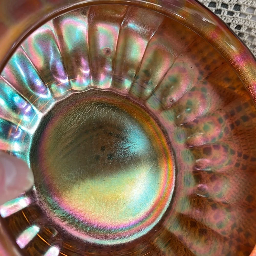 Vintage Fenton Marigold Carnival Glass Bowl Vertical Ribbed Iridescent 7.5”